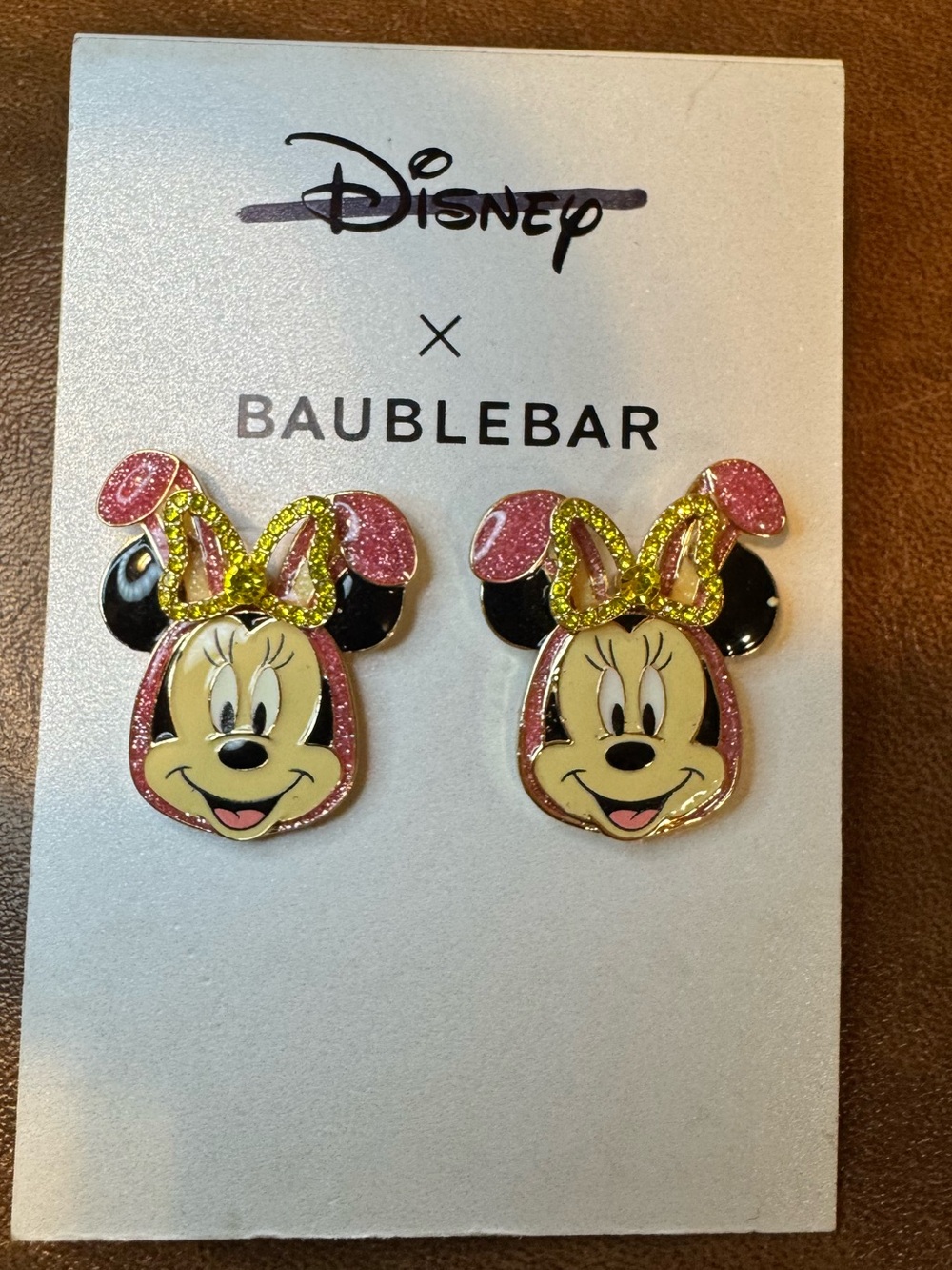 NWT BaubleBar Easter Bunny Minnie Mouse Pink & Gold Stud Earrings